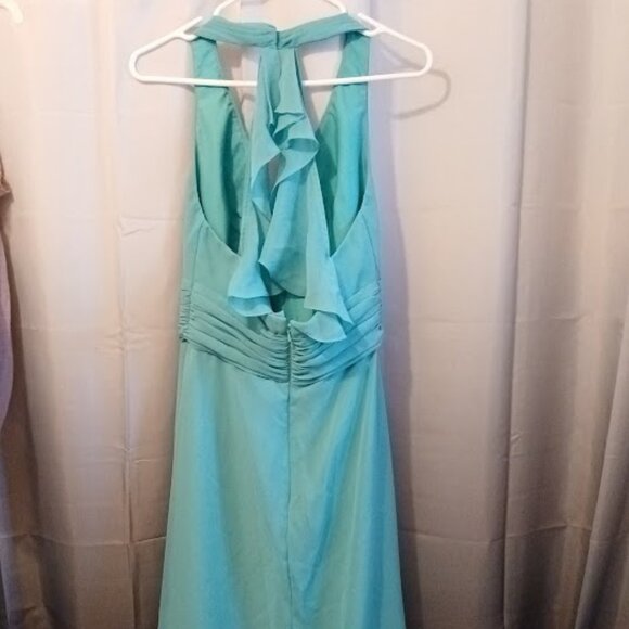 WTOO Formal Dress sz 8 Chiffon Long Halter Minty Turquoise Sexy Spring Wedding - Picture 6 of 11